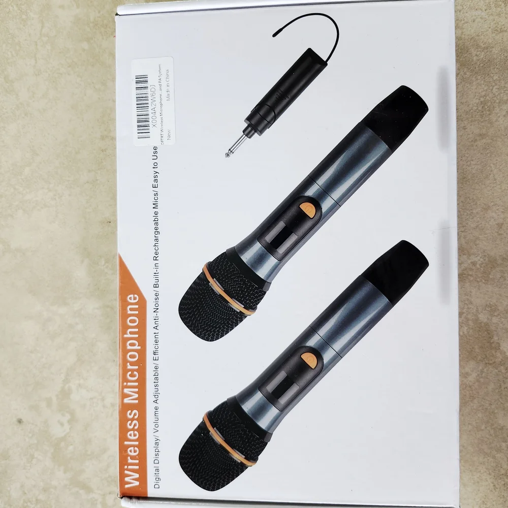 Wireless Rechargeable Cordless Microphone with Black and Silver Design